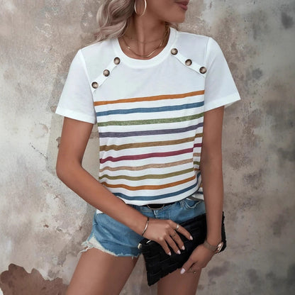 Damen T-Shirt Gestreift Rundhals Modern