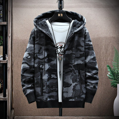 Herren Kapuzenjacke Lässig Warm Mit Strukturmuster