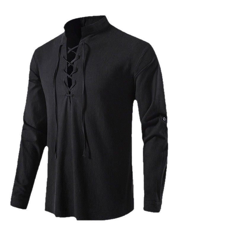Herren Langarmshirt Modisch Schnürung Slimfit