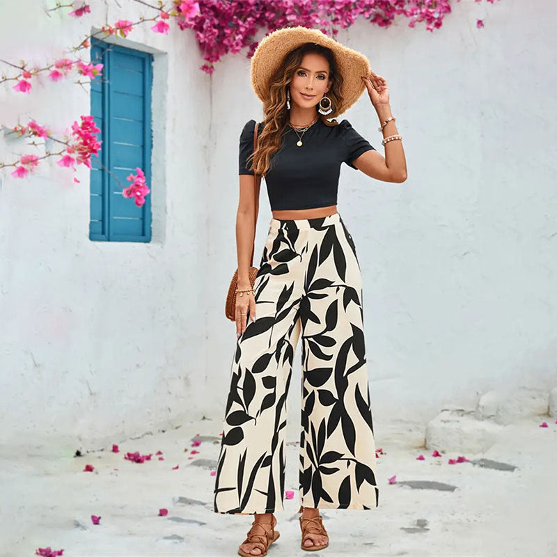 Elegante Damen Hose mit Floral Muster Weite Bein - BerlinGlamour