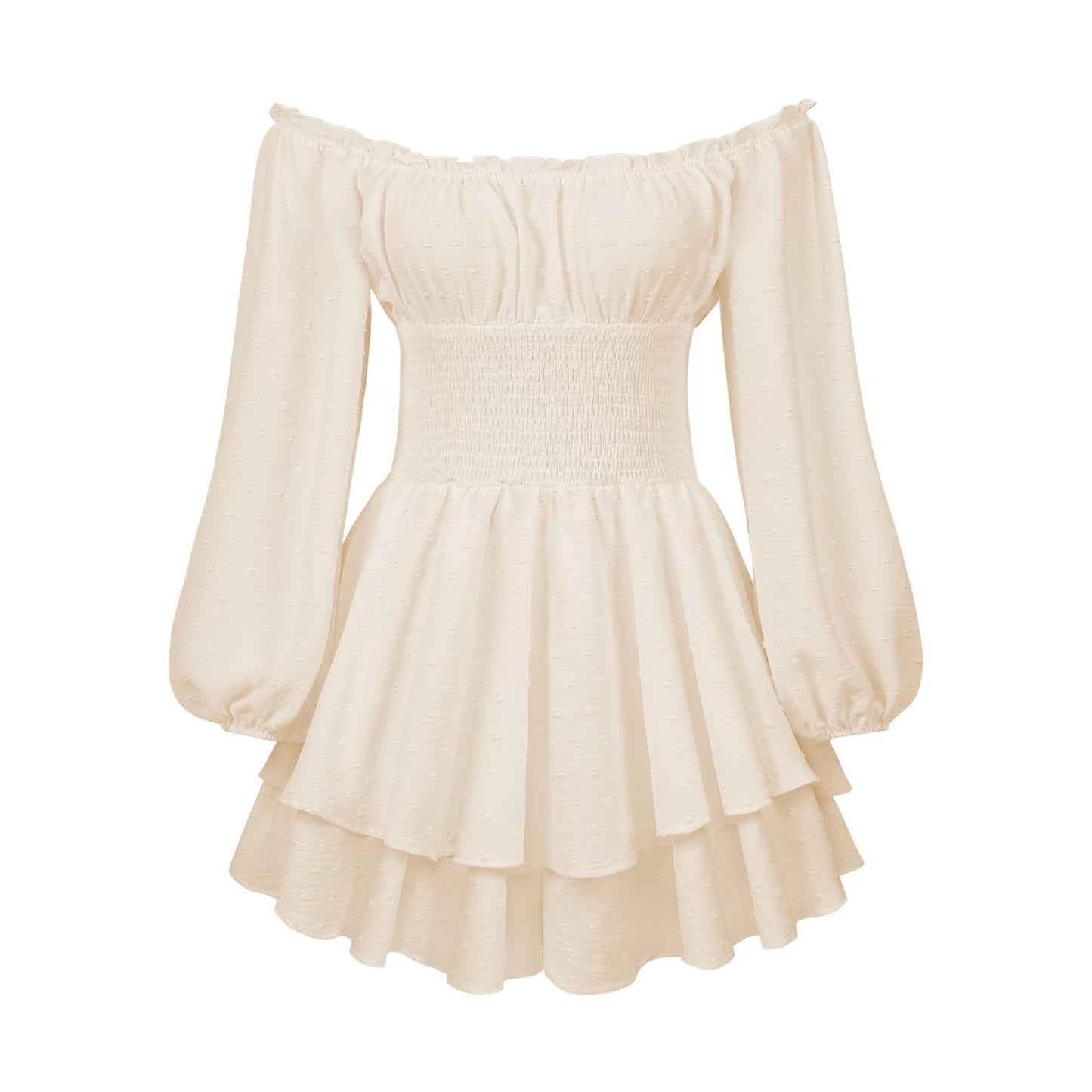 Damen Off-Shoulder Kleid Voluminös Ärmel Lange Frauenkleid Elegant
