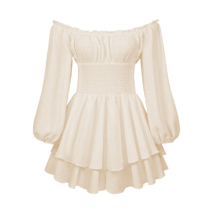 Damen Off-Shoulder Kleid Voluminös Ärmel Lange Frauenkleid Elegant