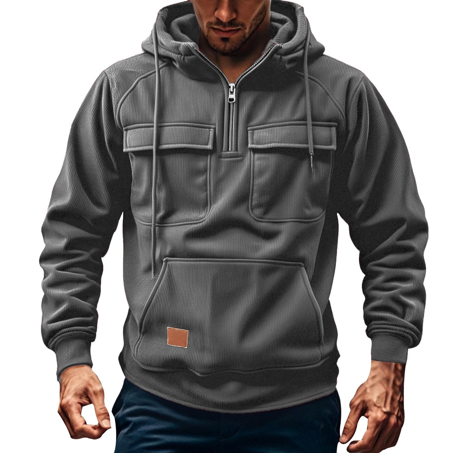 Herren Fleecepullover Warm mit Reißverschluss und Taschen