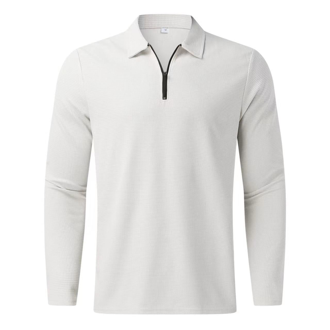 Herren Poloshirt Langarm Mit Reißverschluss Struktur Optik