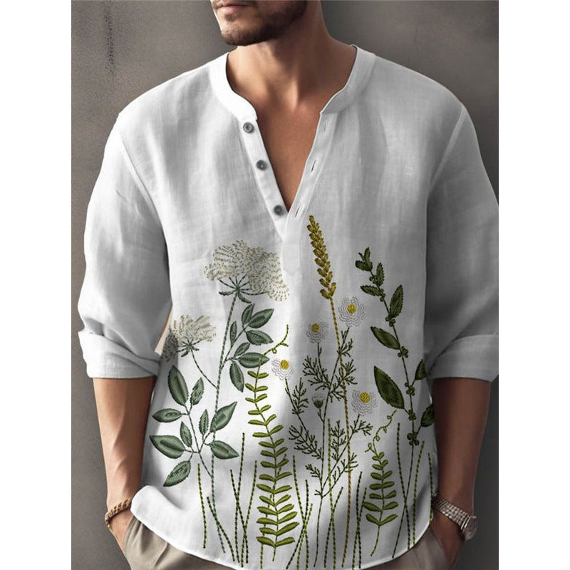 Herren Hemd Elegant Floral Gestickt Modern Slimfit