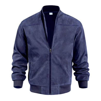 Herren Bomberjacke Lederoptik Weich Schwarz Modern