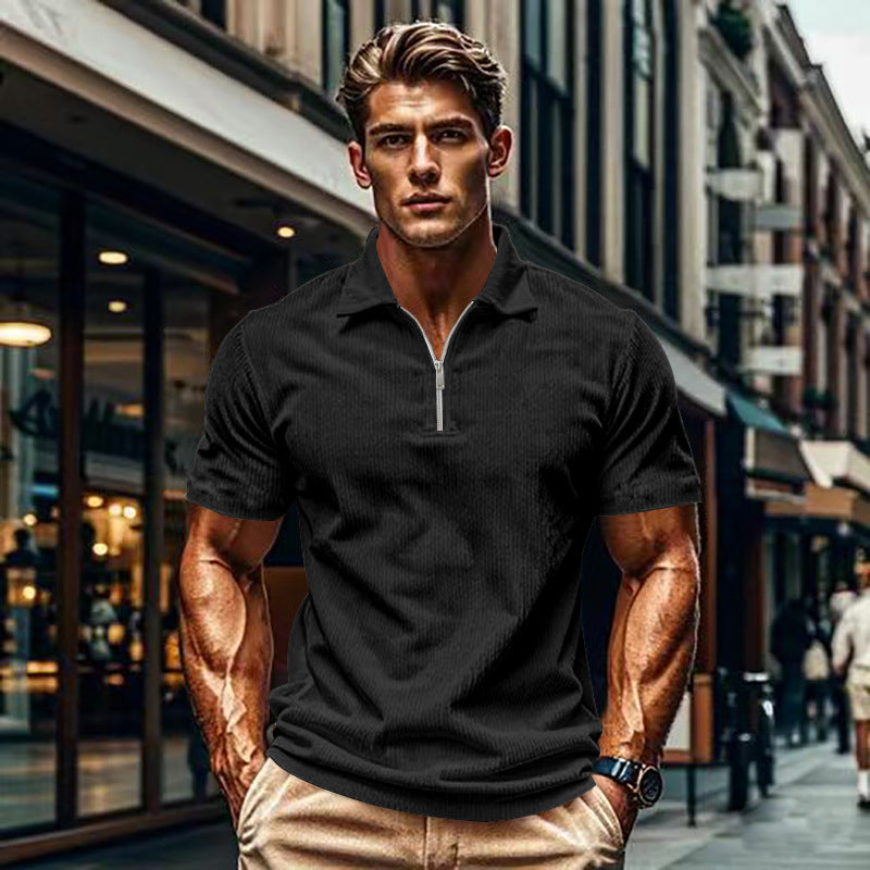 Kurzarm Polohemd Herren Modern Strukturiert Reißverschluss