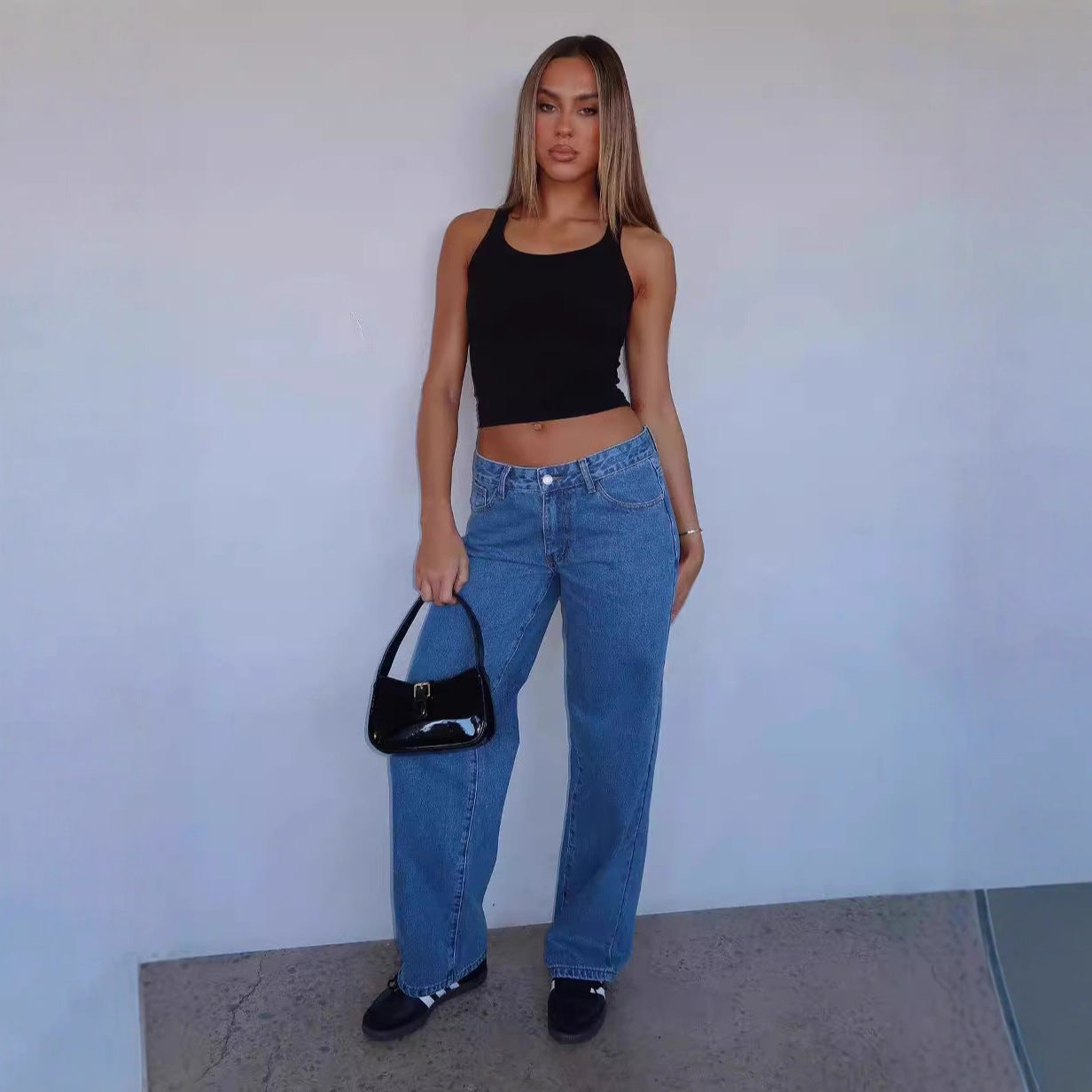 Damen High-Waist Jeans Bequem Weite Schnitt
