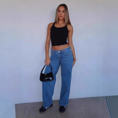 Damen High-Waist Jeans Bequem Weite Schnitt