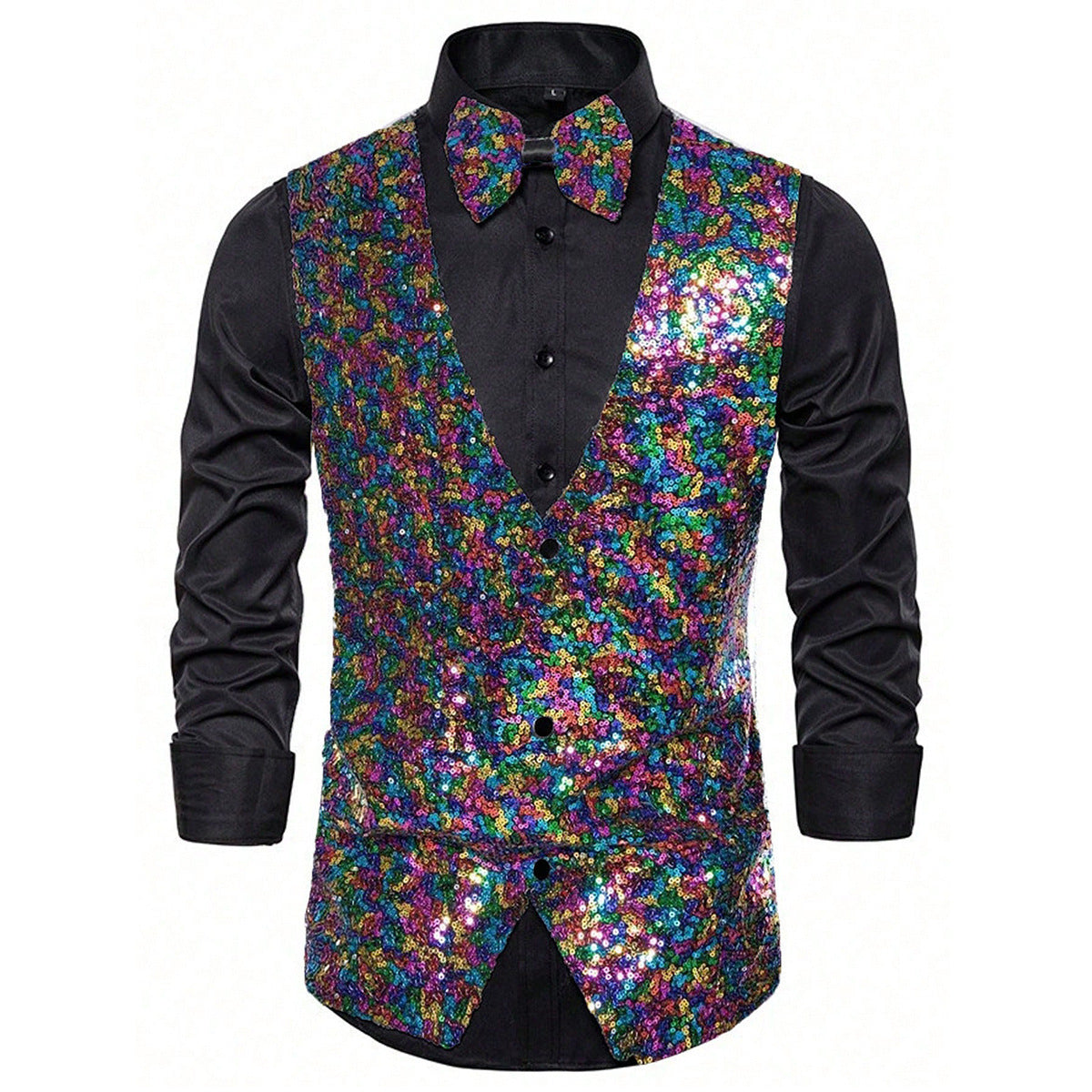 Herren Paillettenweste Glitzer mit Fliegenband Elegant
