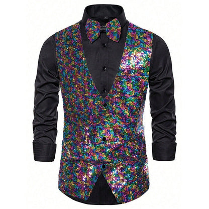 Herren Paillettenweste Glitzer mit Fliegenband Elegant