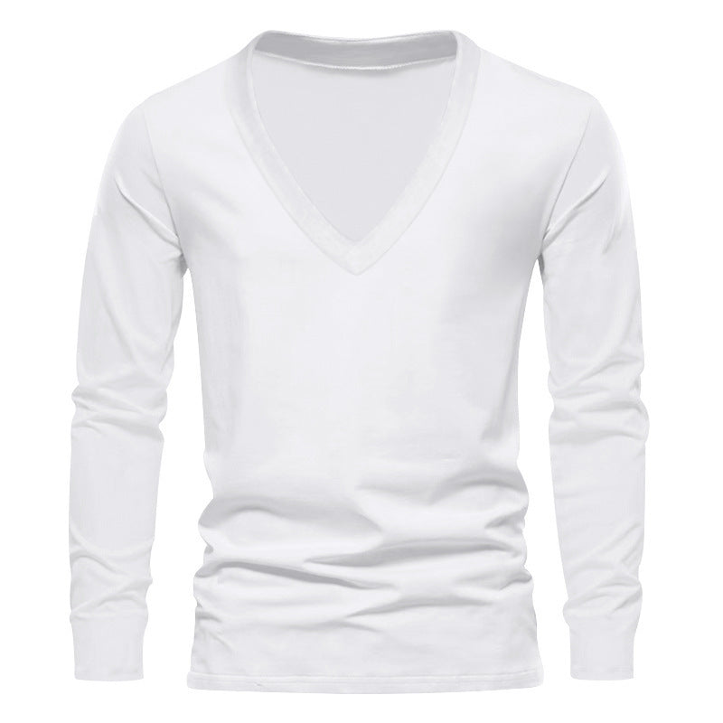 Herren T-Shirt Langarm V-Ausschnitt Bequem Baumwolle