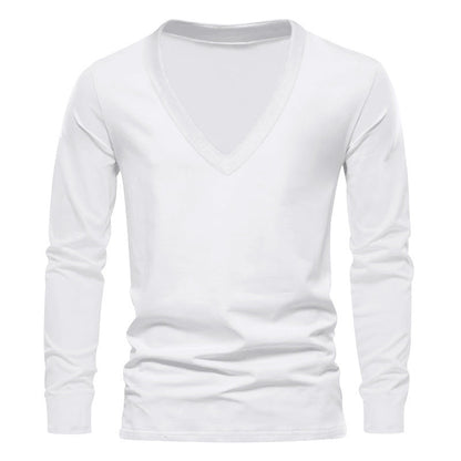 Herren T-Shirt Langarm V-Ausschnitt Bequem Baumwolle