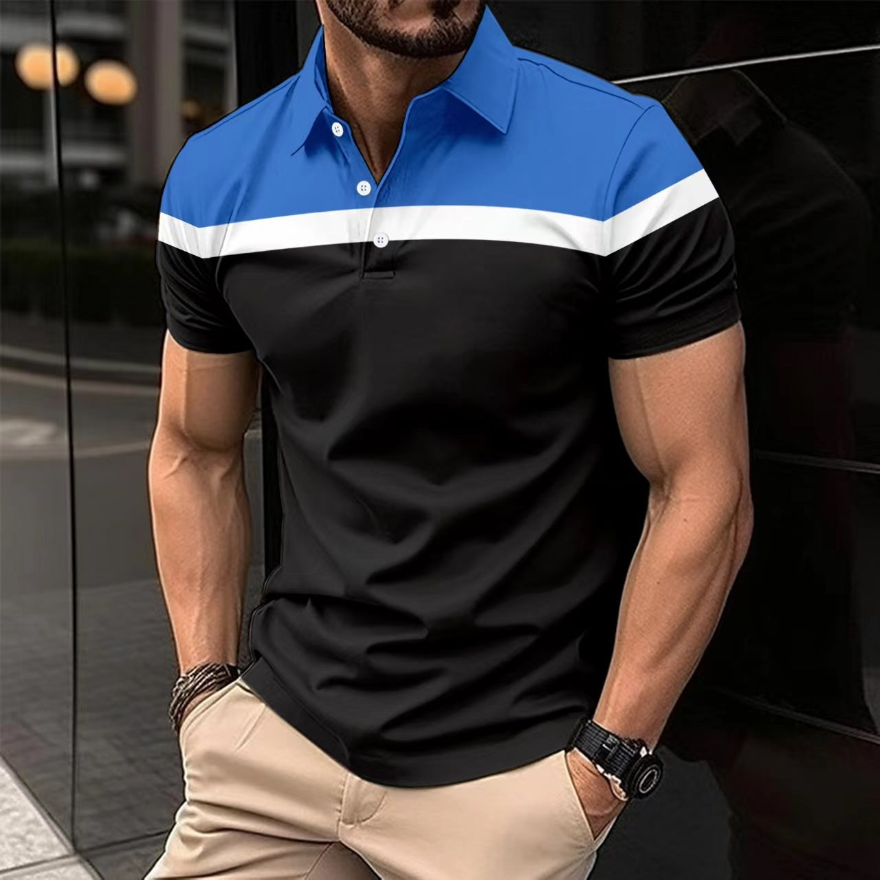 Herren Kurzarmhemd Sportlich Modern Farbblock Design