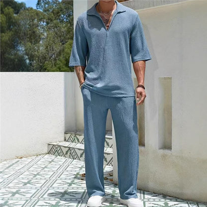 Herren Freizeit-Set mit Struktur-Oberteil und Weite Hosen Modern