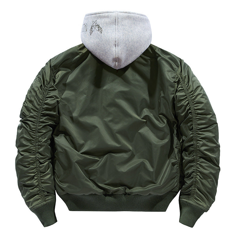 Ich verstehe den Titel zu Herrenlässige Bomberjacke mit herausnehmbarer Kapuze.