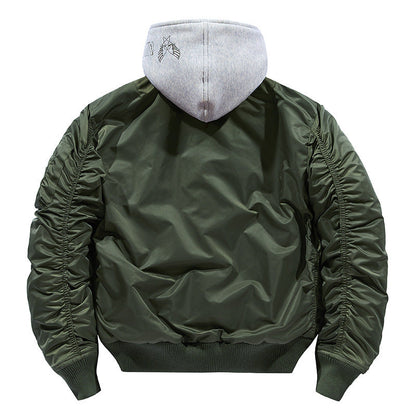 Ich verstehe den Titel zu Herrenlässige Bomberjacke mit herausnehmbarer Kapuze.
