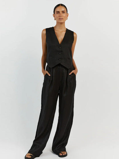 Elegantes Leinen-Set mit Weste und Weitbein-Hose Damen