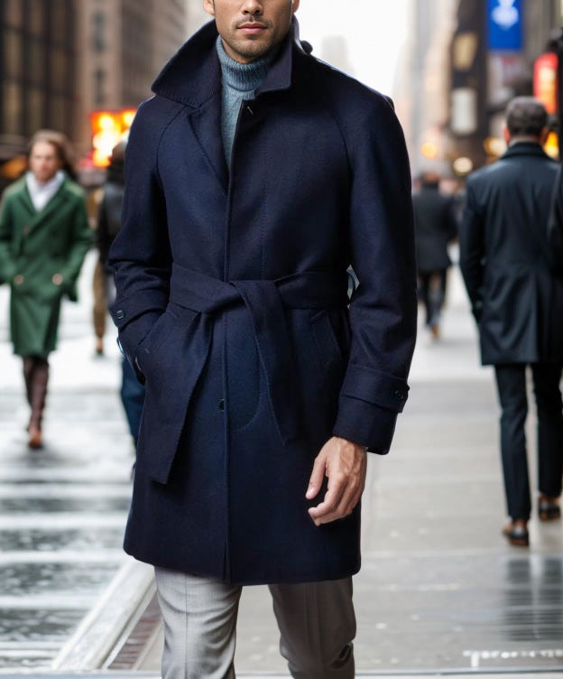 Herren Trenchcoat Modern mit Gürtel und großen Taschen