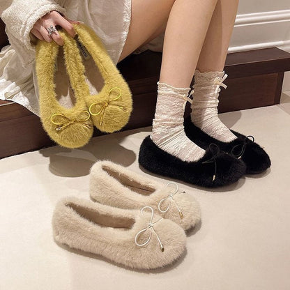 Damen Hausschuhe Flauschig Warm mit Schleife