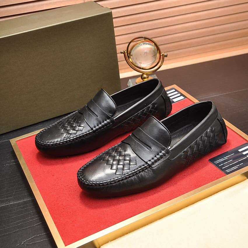 Herren Mokassins Leder Braun Flechtmuster Elegante Schuhe - BerlinGlamour