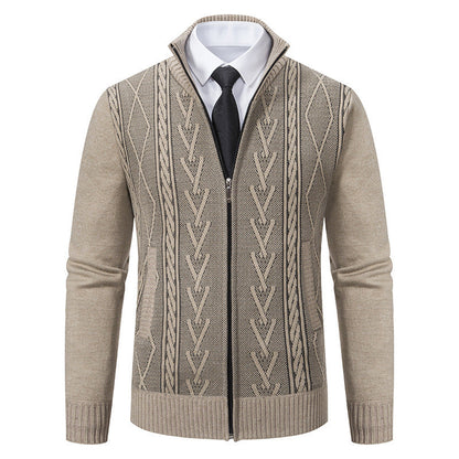 Herren Strickjacke Zopfmuster Reißverschluss Warm Modern
