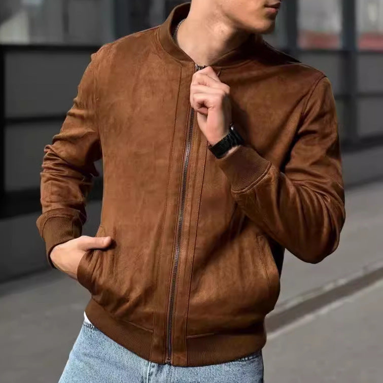 Lederjacke Herren Modern Elastisch Hoher Kragen