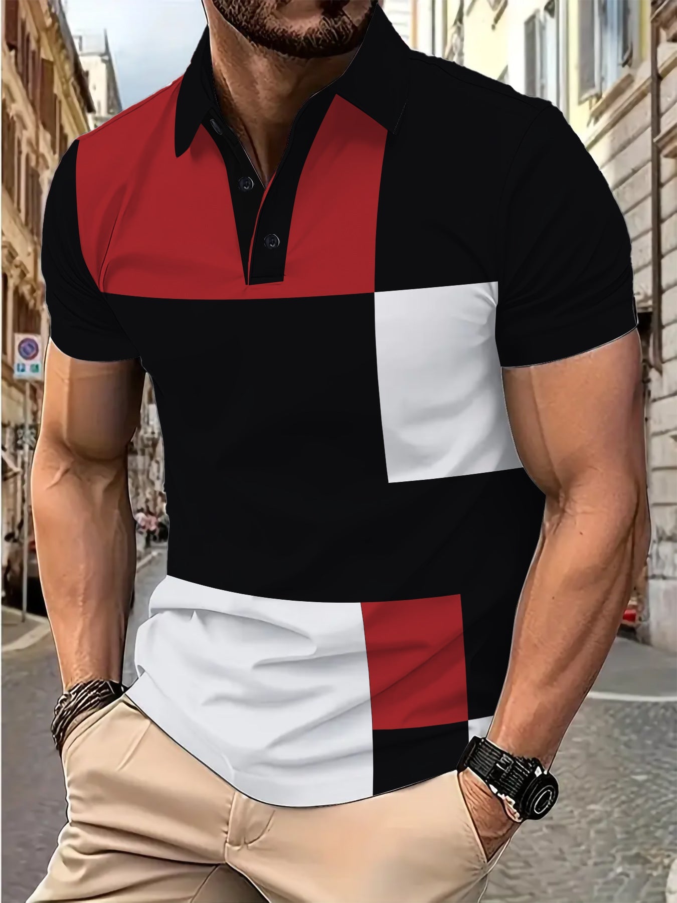 Herren Poloshirt Modern atmungsaktiv Blockdesign
