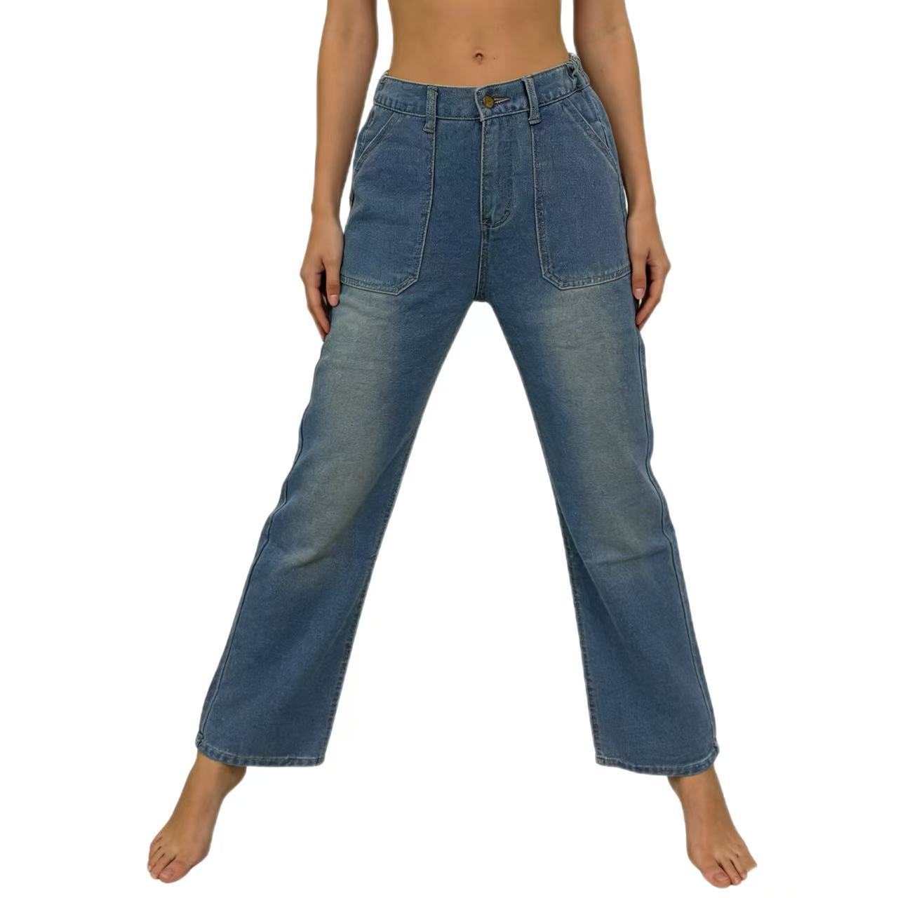 Damen Jeans High Waist Große Taschen Bequem