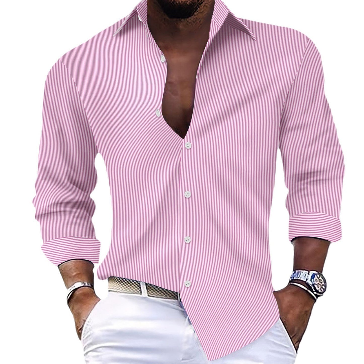 Herren Langarmhemd Modern mit Streifenmuster Slim Fit