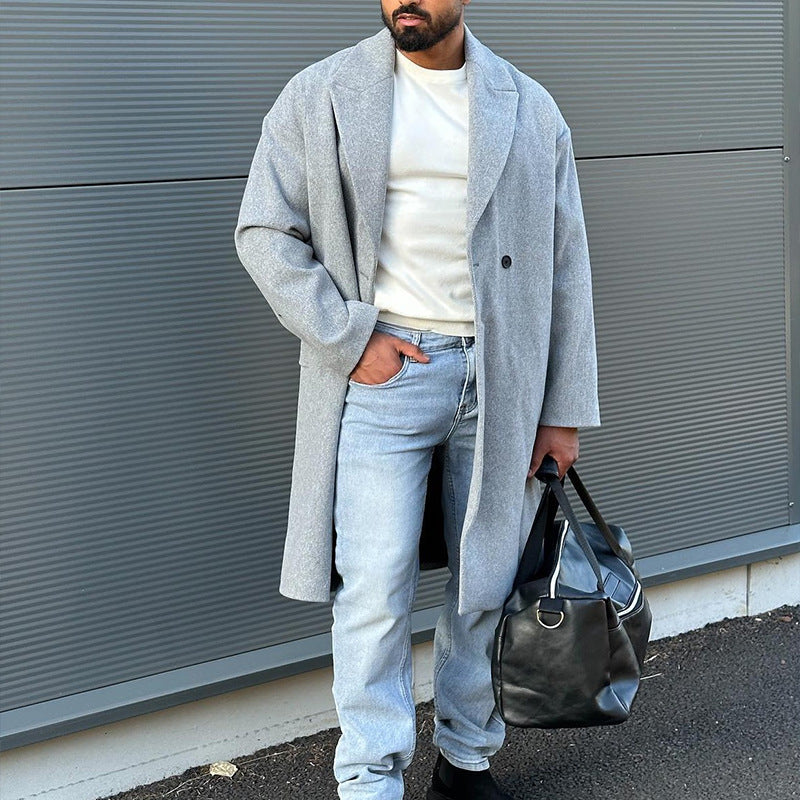 Übergroßer Herren Wollmantel Eleganter Langmantel Schwarz