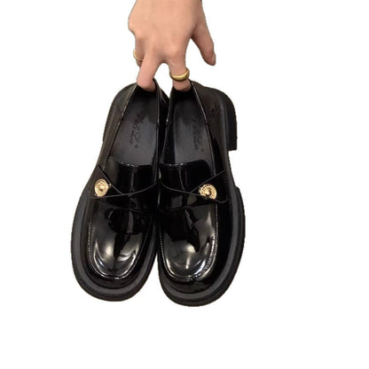 Damen Mokassin Lackleder Elegant Schnalle Schwarz Mode