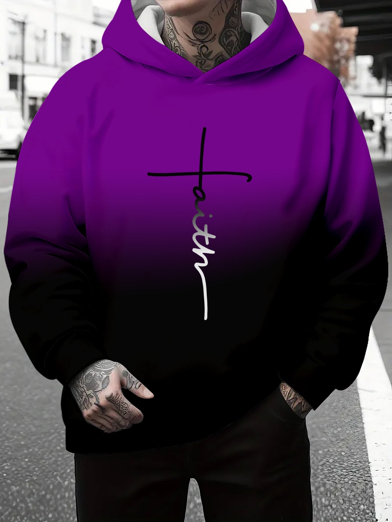 Herren Kapuzenpullover Grau Meliert mit Schriftzug