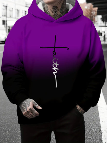 Herren Kapuzenpullover Grau Meliert mit Schriftzug