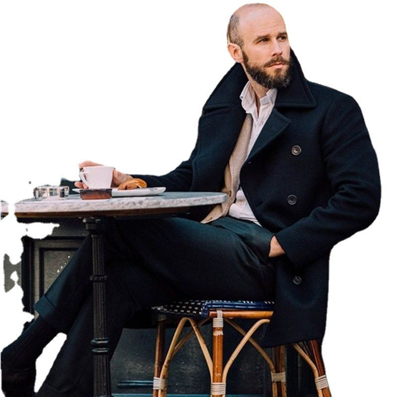 Herren Wollmantel Klassisch Stilvoll Doppelter Knopf