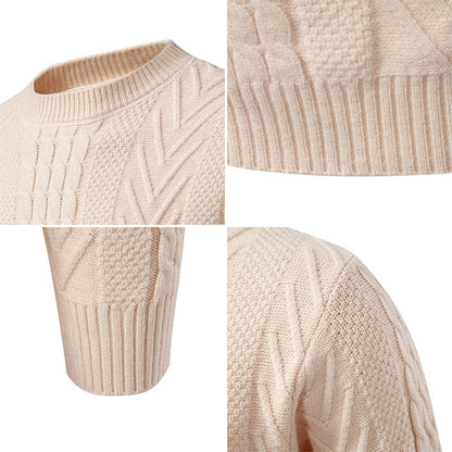 Herren Pullover Grobstrick Zopfmuster Rundhals