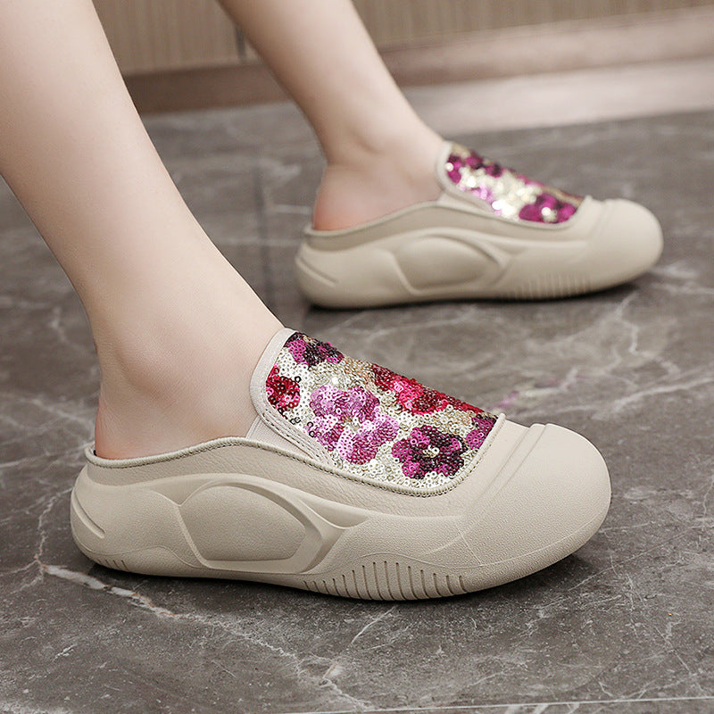 Damen Clogs Schimmer Pailletten Modisch Heidi Stil