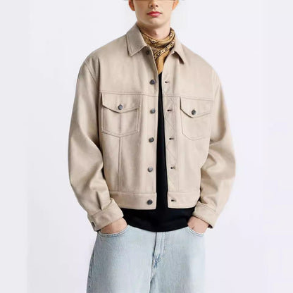 Herren Lederjacke Lässig Wildleder Modern Schnitt