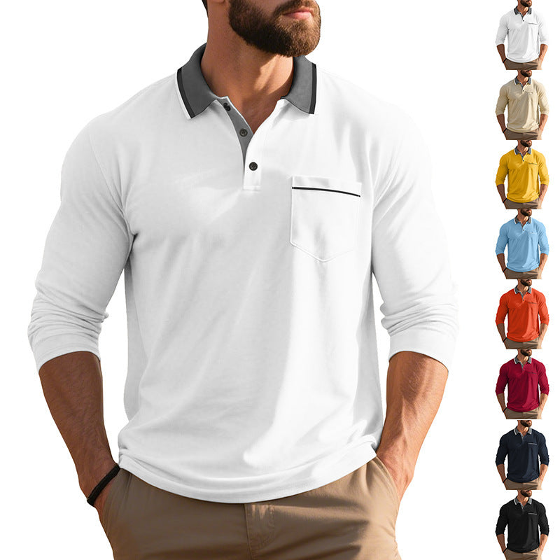Herren Polohemd Langarm Modern mit Brusttasche - BerlinGlamour