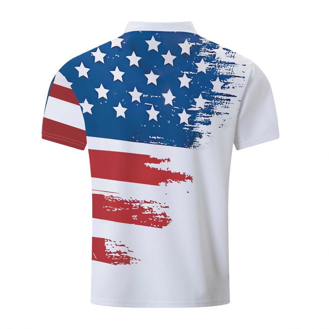 Herren Poloshirt Sportlich Flaggenmotiv Modern