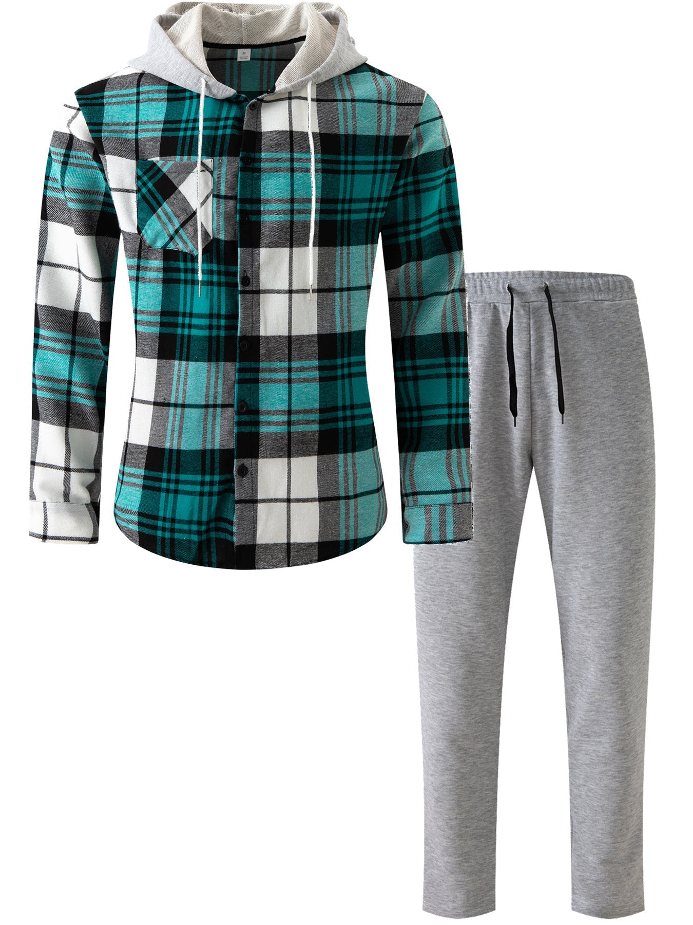Herren Flanell-Hemd Set mit Jogginghose Kapuze Bequem