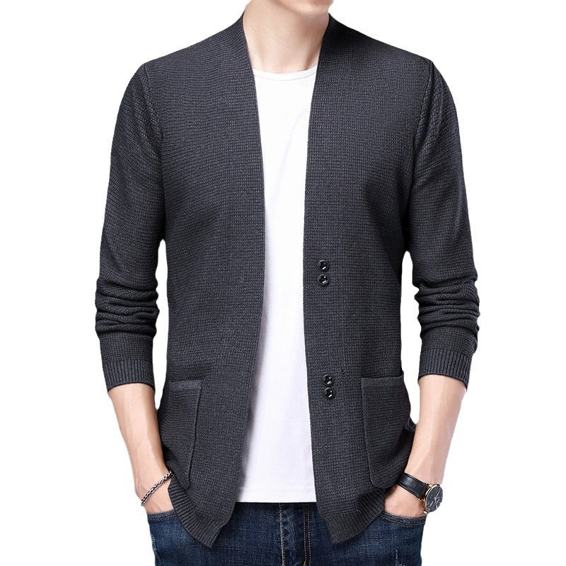 Herren Strickjacke Lässig Mit Taschen und Schalkragen