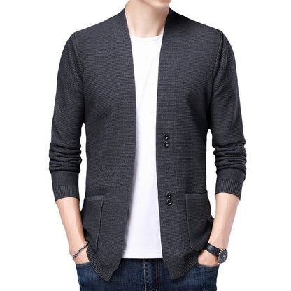 Herren Strickjacke Lässig Mit Taschen und Schalkragen