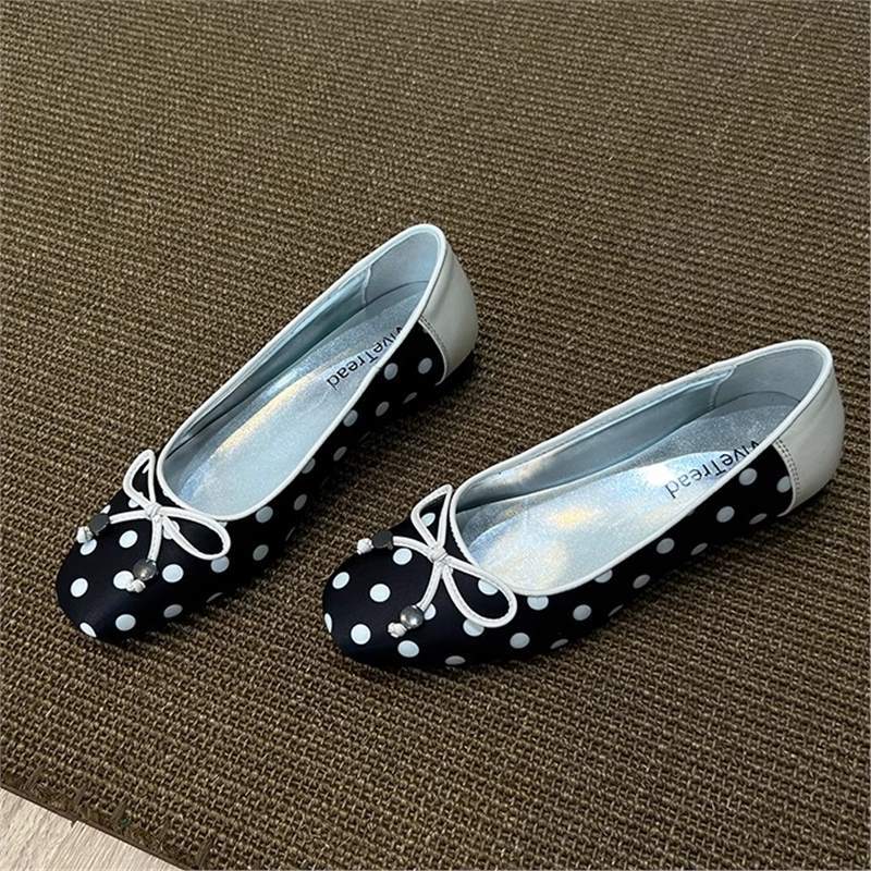 Damen Ballerinas Schleifenverschluss Punktmuster Modisch