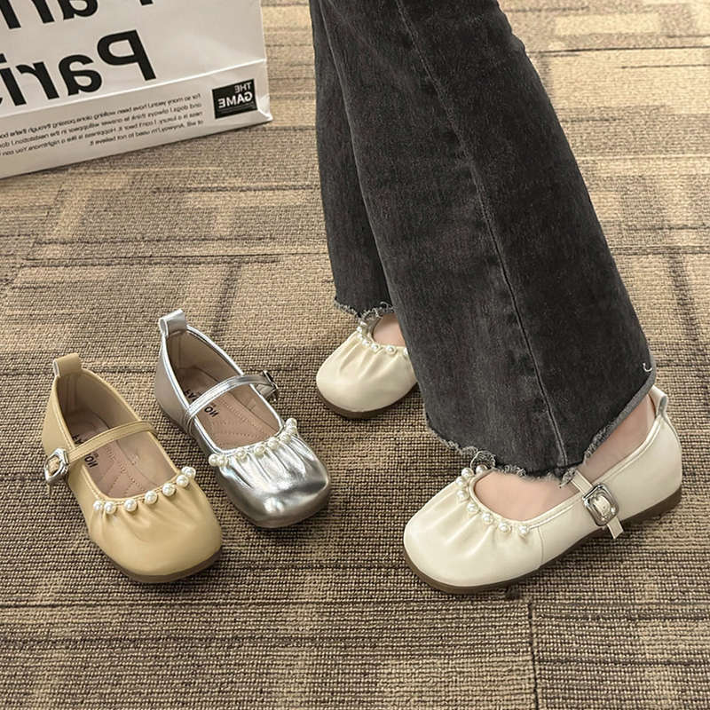 Damen Ballerinas Schuhe Perlen Dekor Flexibles Riemchen - BerlinGlamour