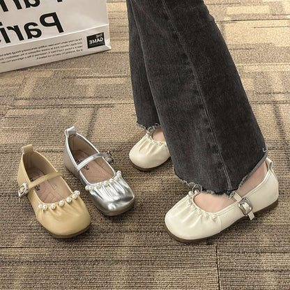Damen Ballerinas Schuhe Perlen Dekor Flexibles Riemchen - BerlinGlamour