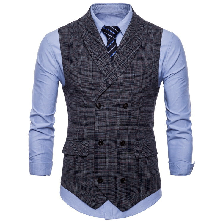 Herren elegante Karoblazer-Weste mit doppelter Knopfleiste und feiner Struktur BerlinGlamour