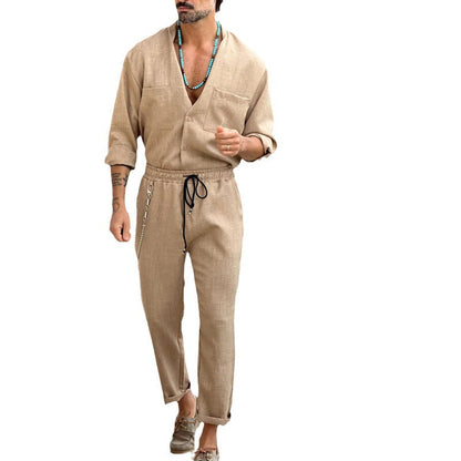 Herren Leinenanzug Modern mit Taschen Eleganter Schnitt