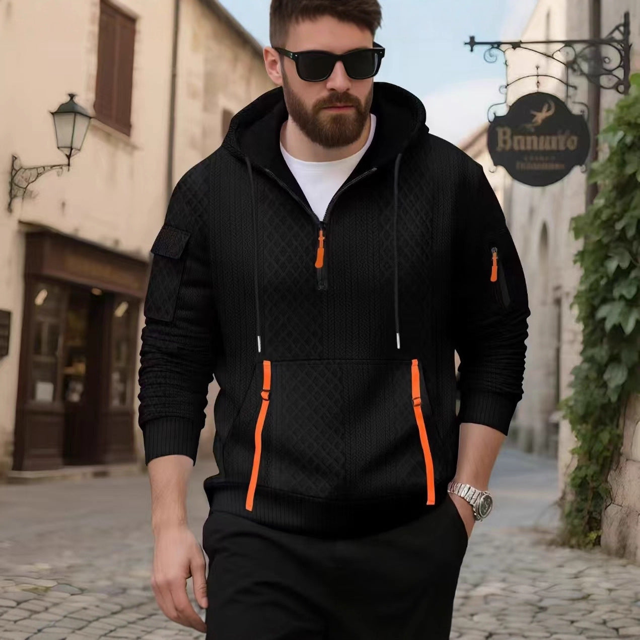 Herren Kapuzenpullover Modern mit Reißverschlusstaschen Trendy - BerlinGlamour