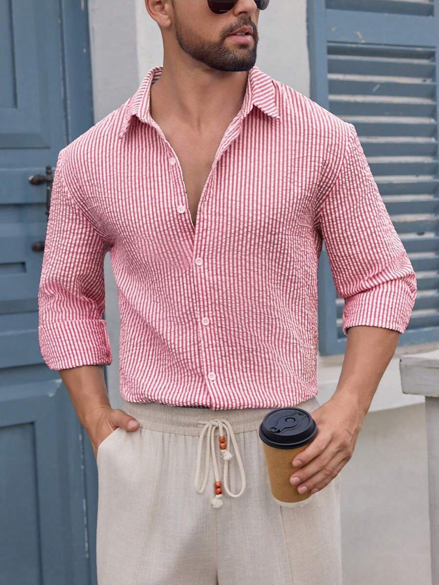 Herren Langarmhemd Elegantes Streifenmuster Modern Slimfit